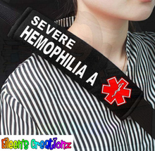 Load image into Gallery viewer, Medical Seat Belt Covers: Hemophilia A/B, Von Willebrand 1/2/3, Diabetes 1/2, Hearing Impaired
